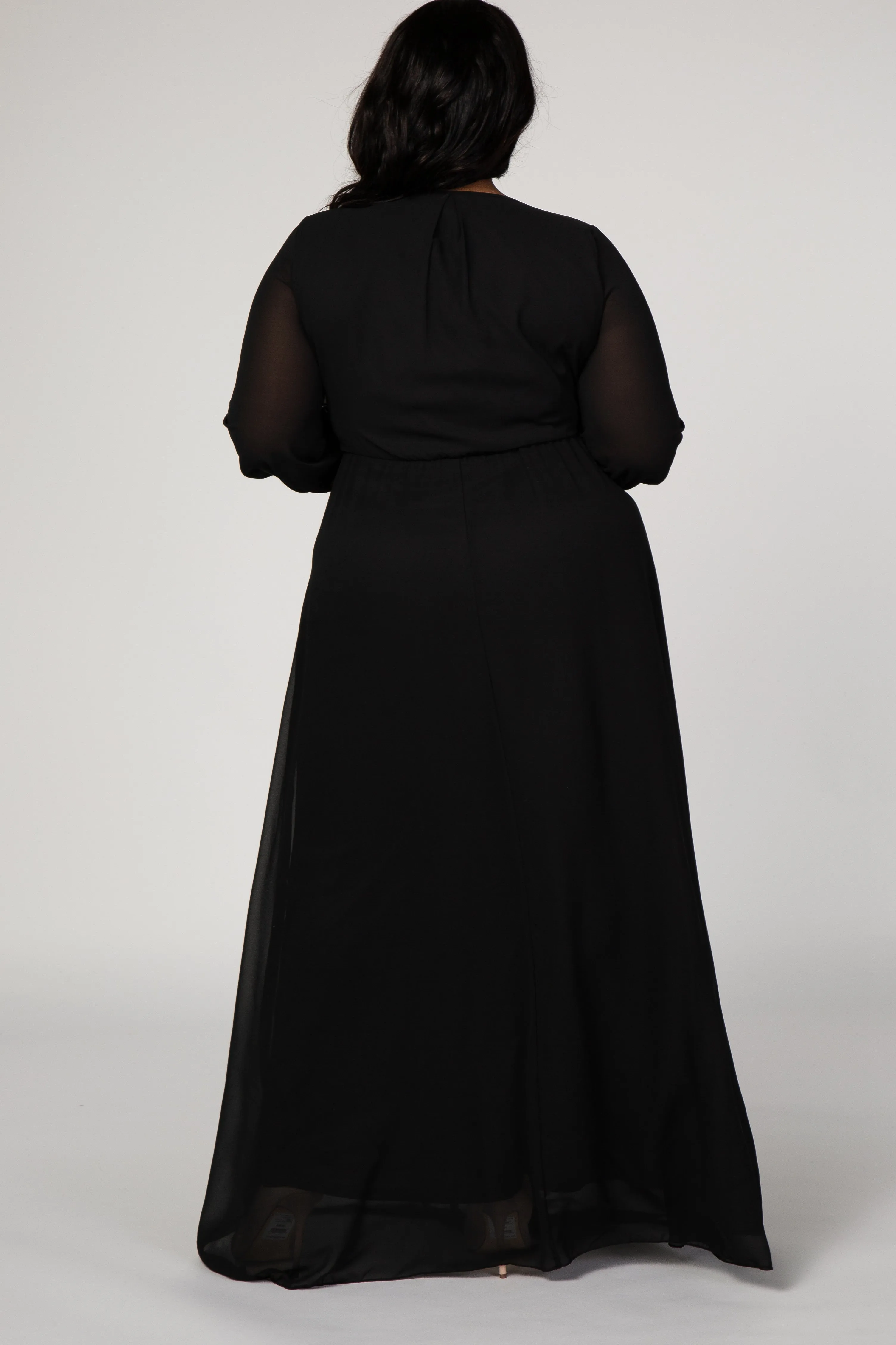 Black Chiffon Long Sleeve Pleated Plus Maxi Dress sold by Pinkblush product image thumbnail 3