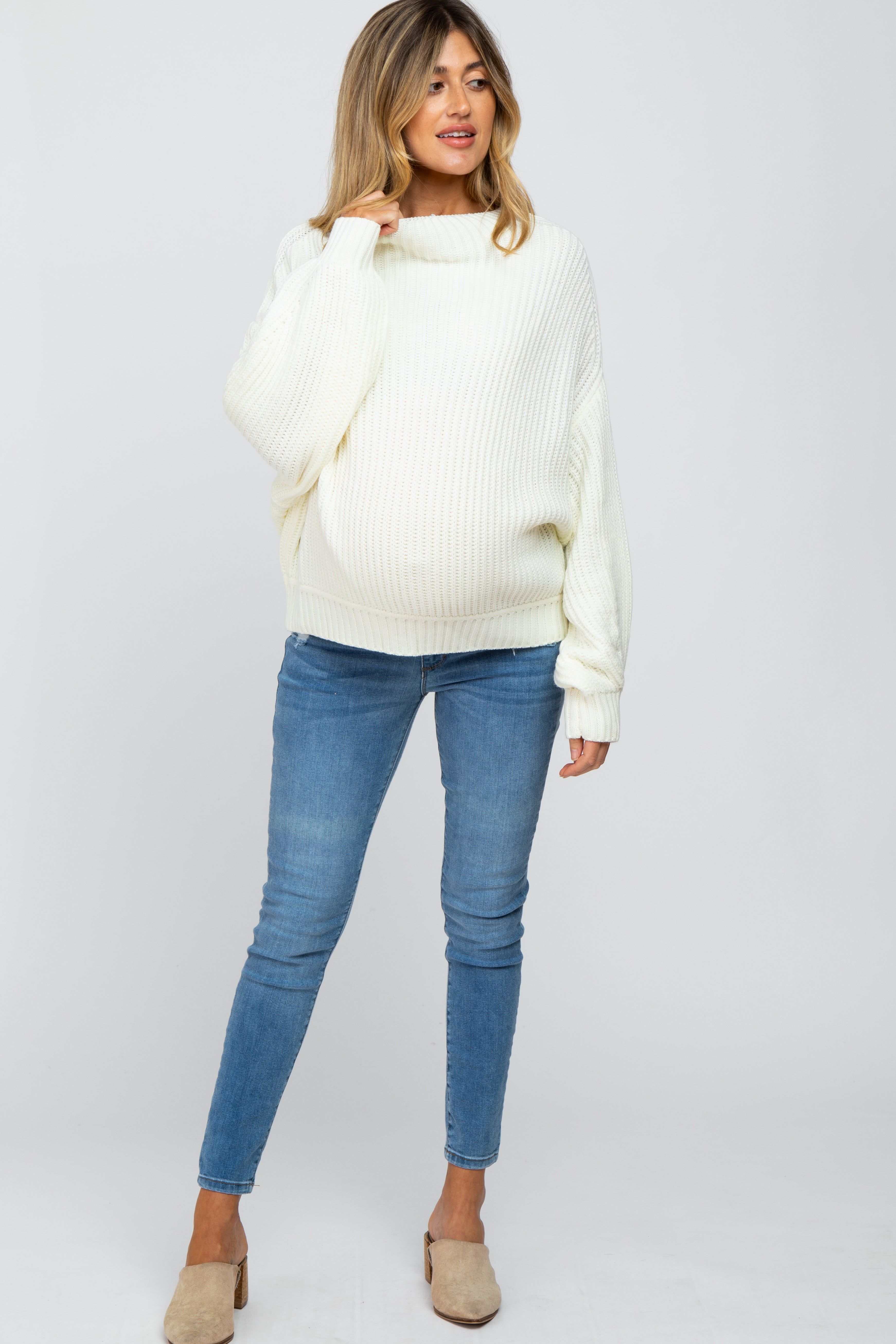 Cream Mock Neck Puff Sleeve Maternity Sweater sold by Pinkblush product image thumbnail 4