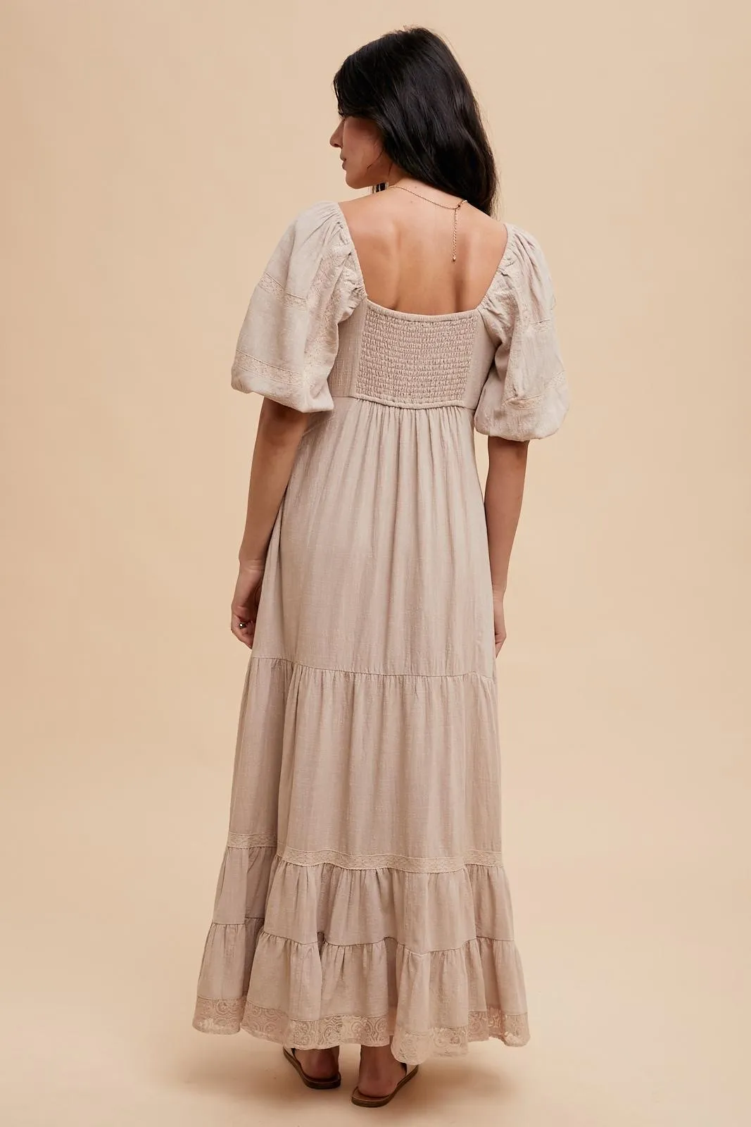 Beige Lace Insert Maxi Dress sold by Pinkblush product image thumbnail 4