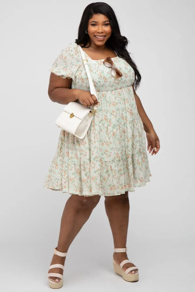 Mint Floral Pleated Square Neck Maternity Plus Dress sold by Pinkblush product image thumbnail 5