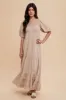 Beige Lace Insert Maxi Dress sold by Pinkblush