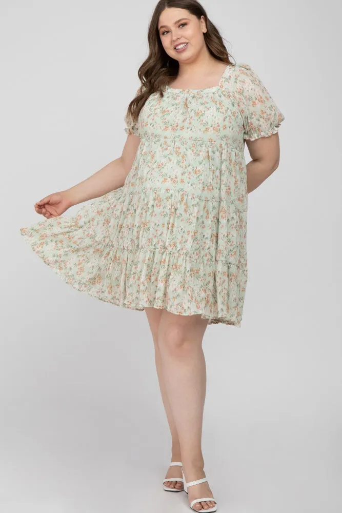 Mint Floral Pleated Square Neck Maternity Plus Dress sold by Pinkblush product image thumbnail 2