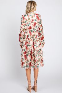 Ivory Floral Ruffle V-Neck Dress sold by Pinkblush