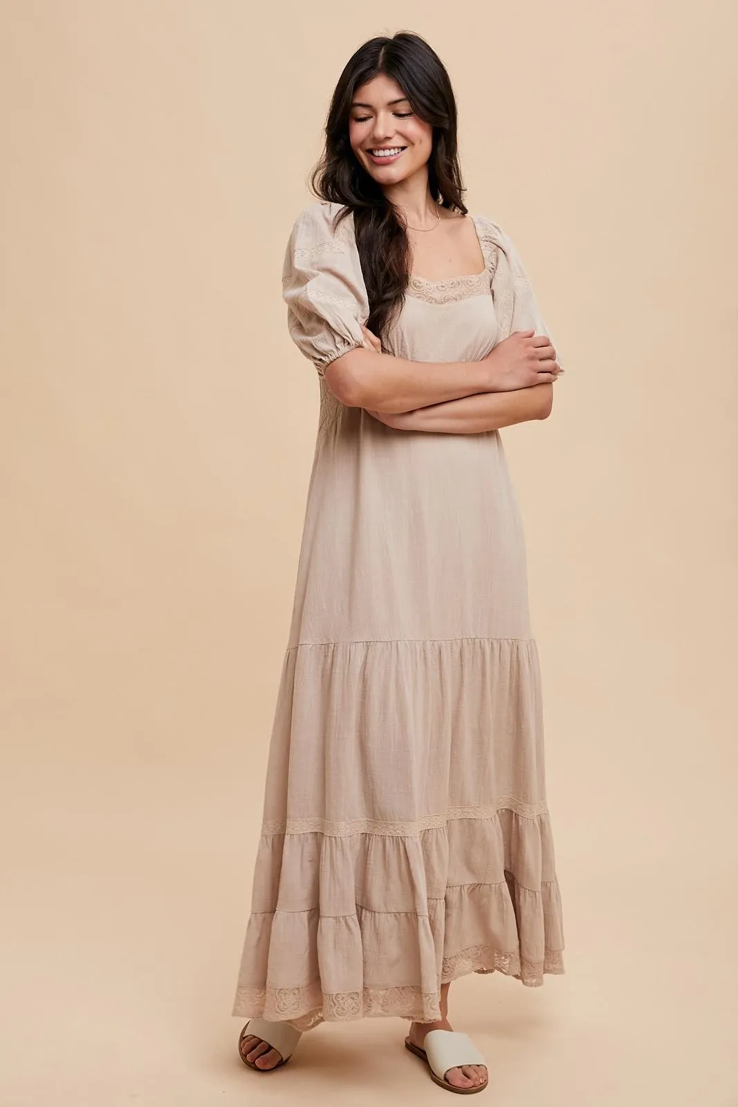 Beige Lace Insert Maxi Dress sold by Pinkblush product image thumbnail 2