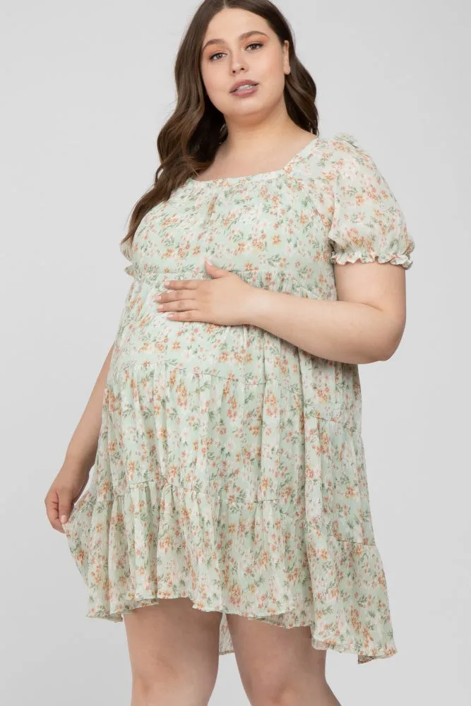 Mint Floral Pleated Square Neck Maternity Plus Dress sold by Pinkblush product image thumbnail 3