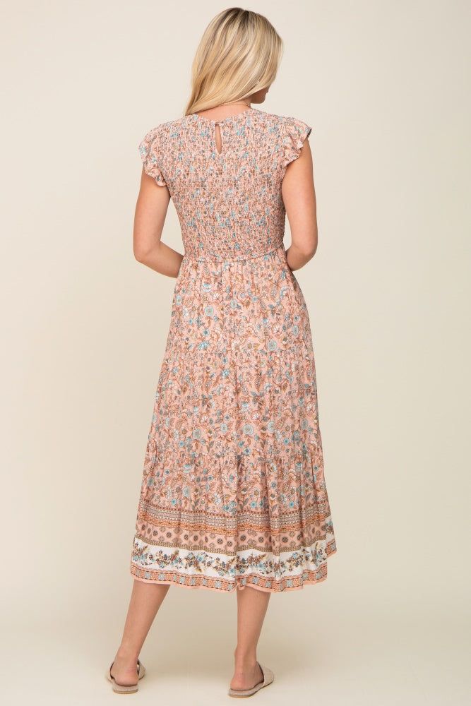 Peach Smocked Midi Dress sold by Pinkblush product image thumbnail 3