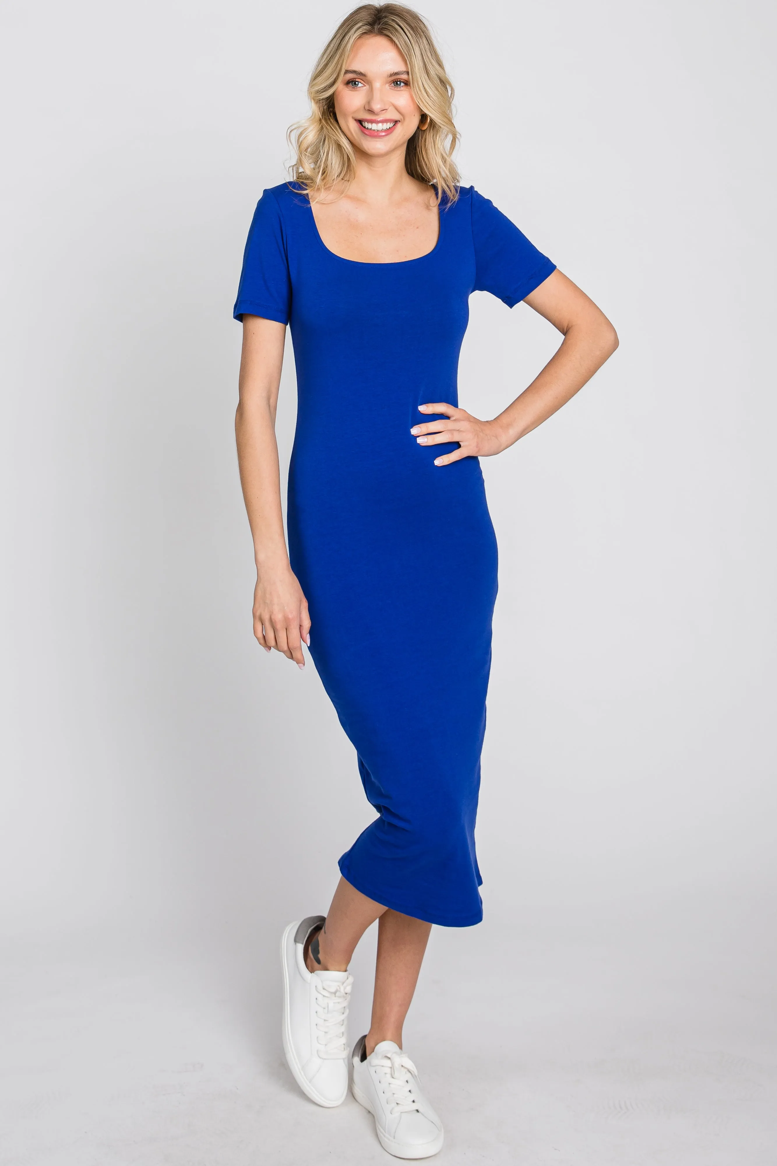 Royal Blue Fitted Maternity Midi Dress sold by Pinkblush product image thumbnail 4