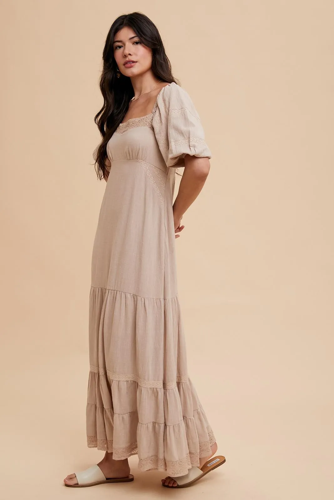 Beige Lace Insert Maxi Dress sold by Pinkblush product image thumbnail 3