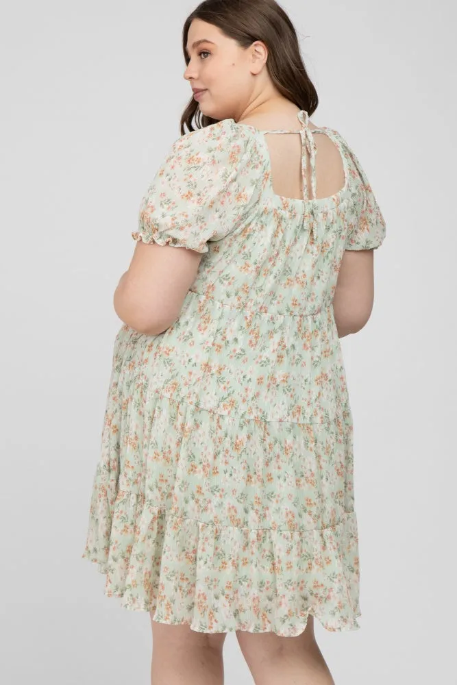 Mint Floral Pleated Square Neck Maternity Plus Dress sold by Pinkblush product image thumbnail 4