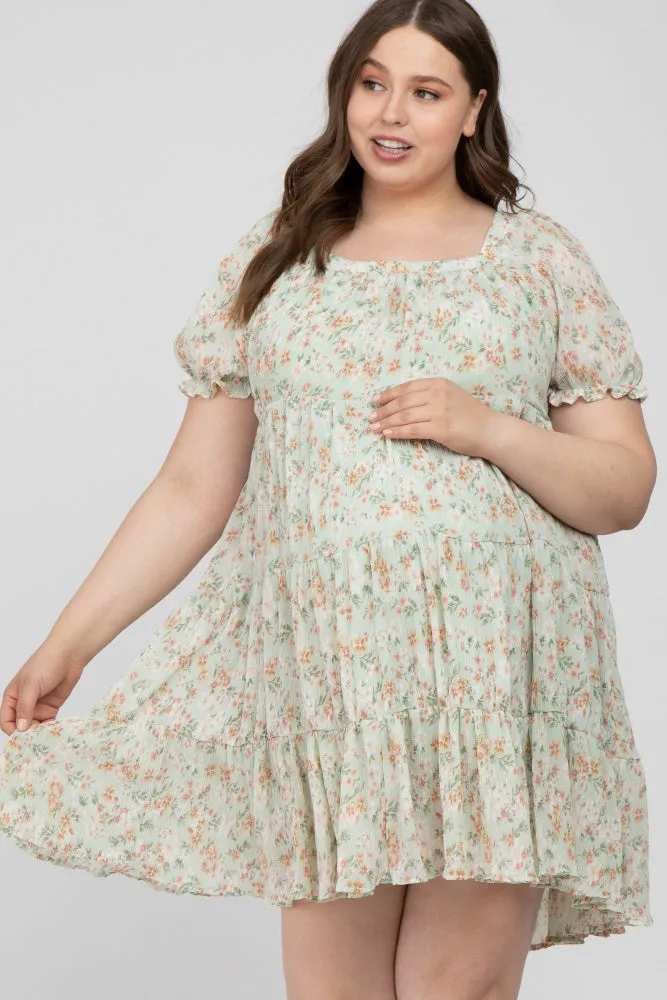 Mint Floral Pleated Square Neck Maternity Plus Dress sold by Pinkblush