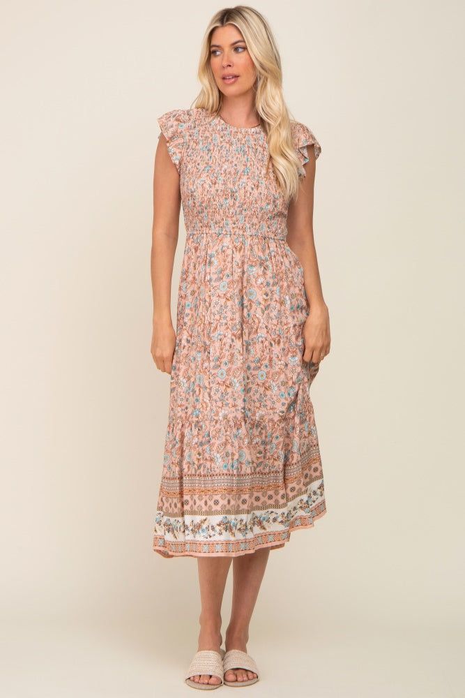 Peach Smocked Midi Dress sold by Pinkblush product image thumbnail 4