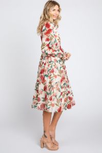 Ivory Floral Ruffle V-Neck Dress sold by Pinkblush