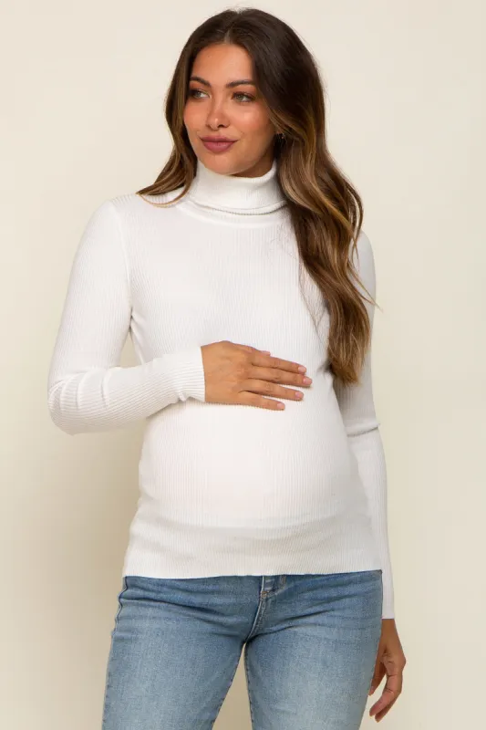 Cream Ribbed Fitted Long Sleeve Maternity Top sold by Pinkblush