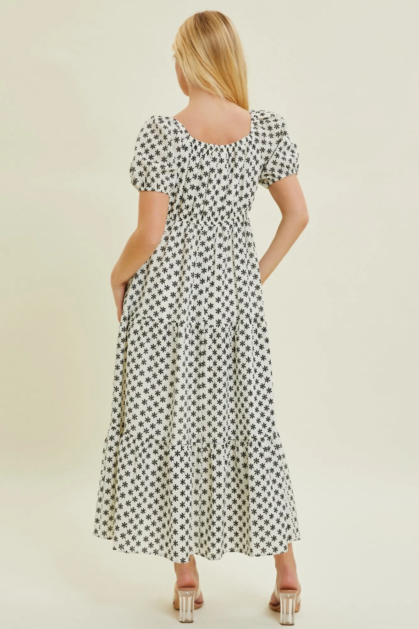 Black Floral Tiered Puff Sleeve Maxi Dress sold by Pinkblush product image thumbnail 3