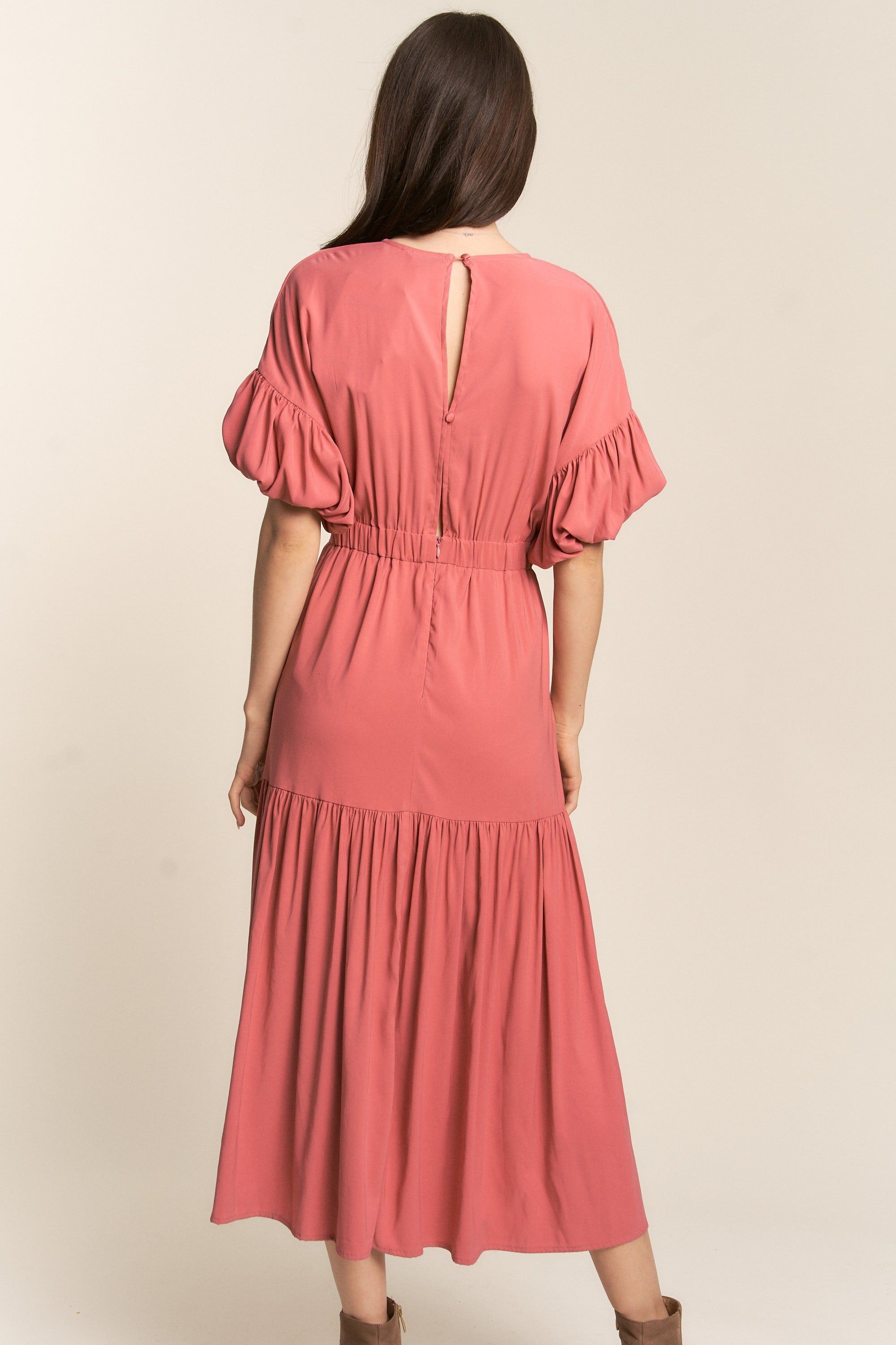 Mauve V Neck Button Down Midi Dress sold by Pinkblush product image thumbnail 3