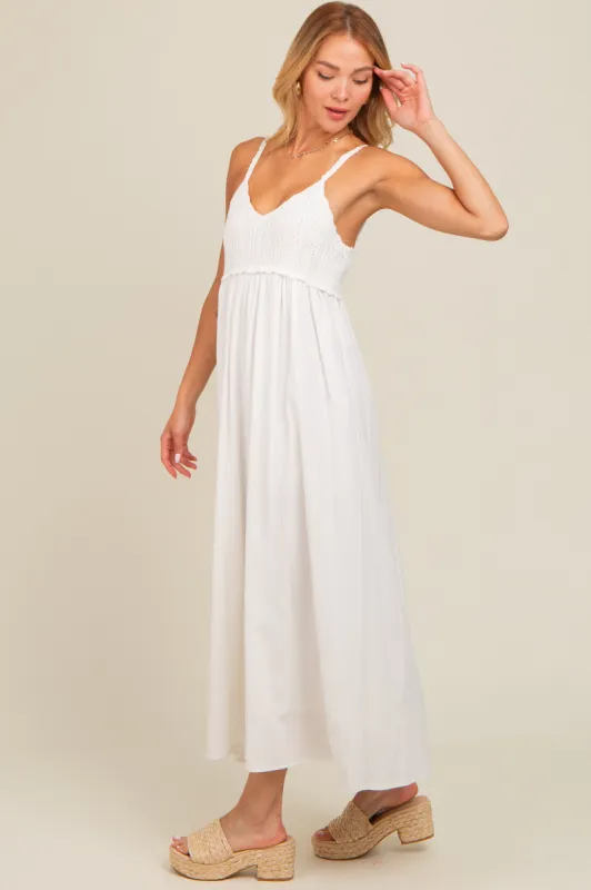 Ivory V-Neck Crochet Top Midi Dress sold by Pinkblush