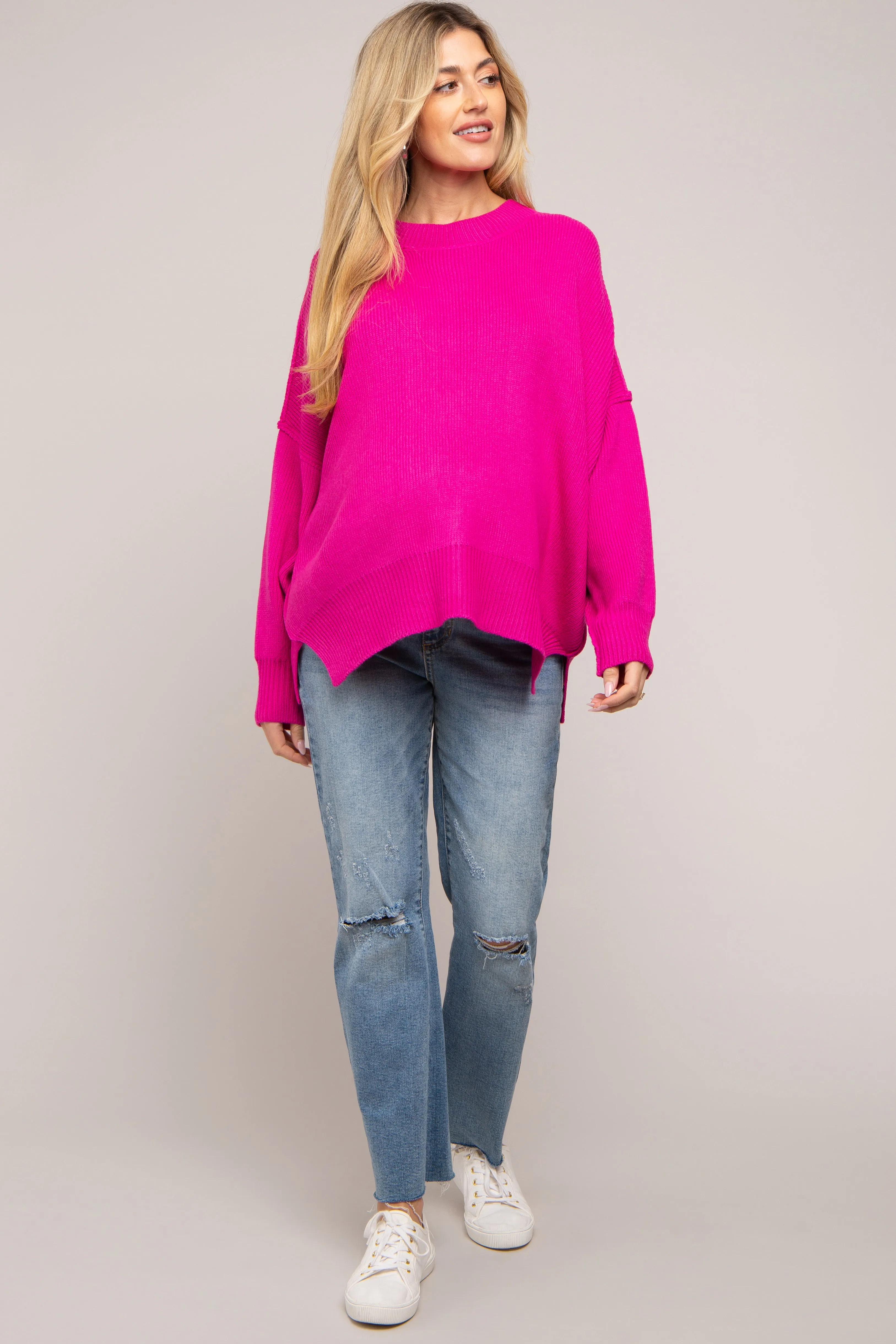 Fuchsia Maternity Long Sleeve Sweater sold by Pinkblush product image thumbnail 4
