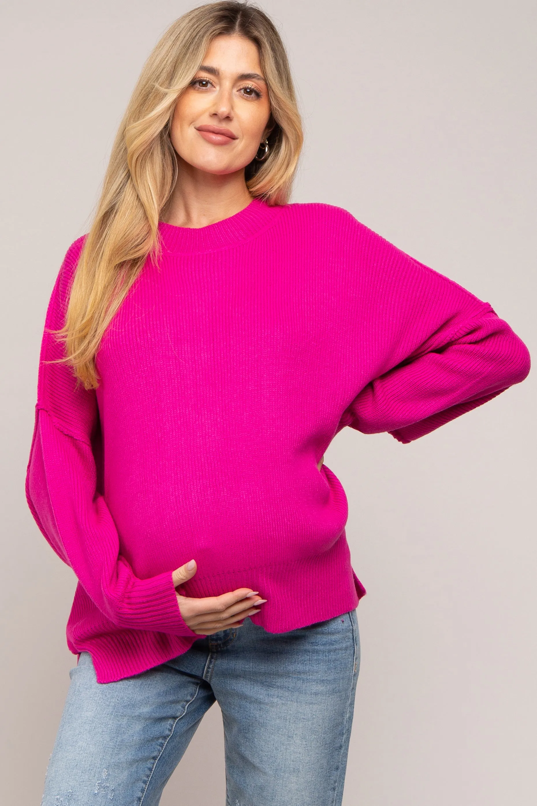 Fuchsia Maternity Long Sleeve Sweater sold by Pinkblush