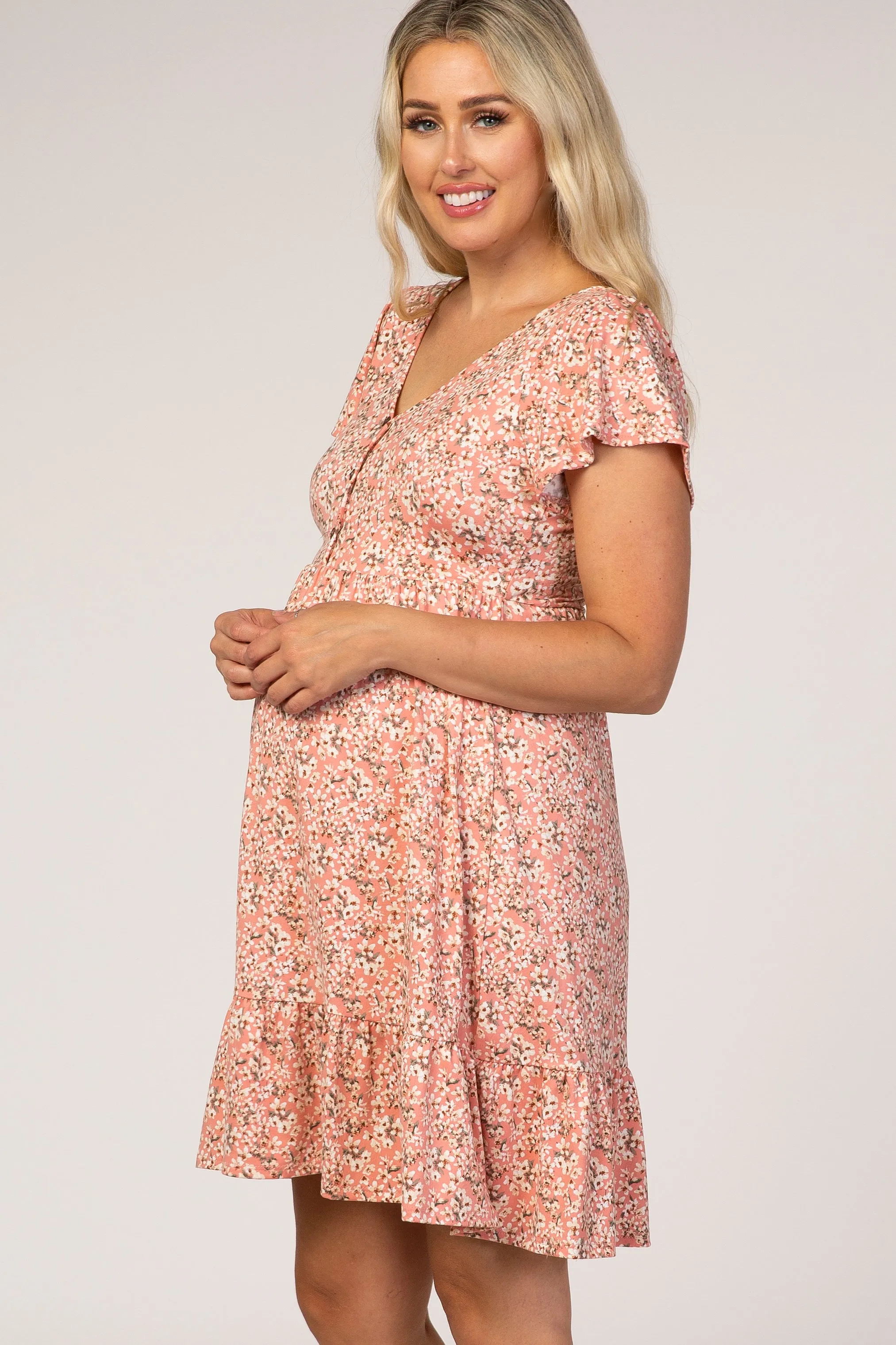 Pink Floral Ruffle Accent Maternity Dress sold by Pinkblush product image thumbnail 2