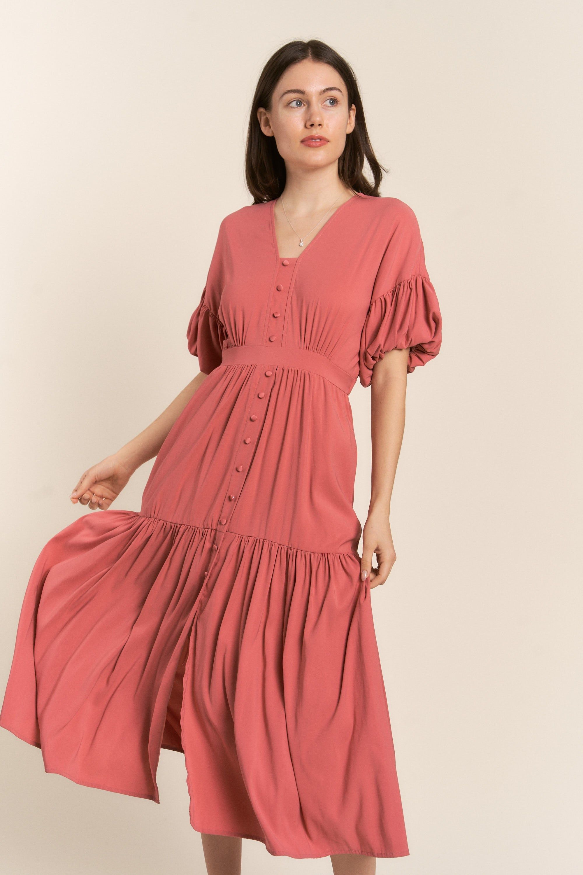 Mauve V Neck Button Down Midi Dress sold by Pinkblush product image thumbnail 4