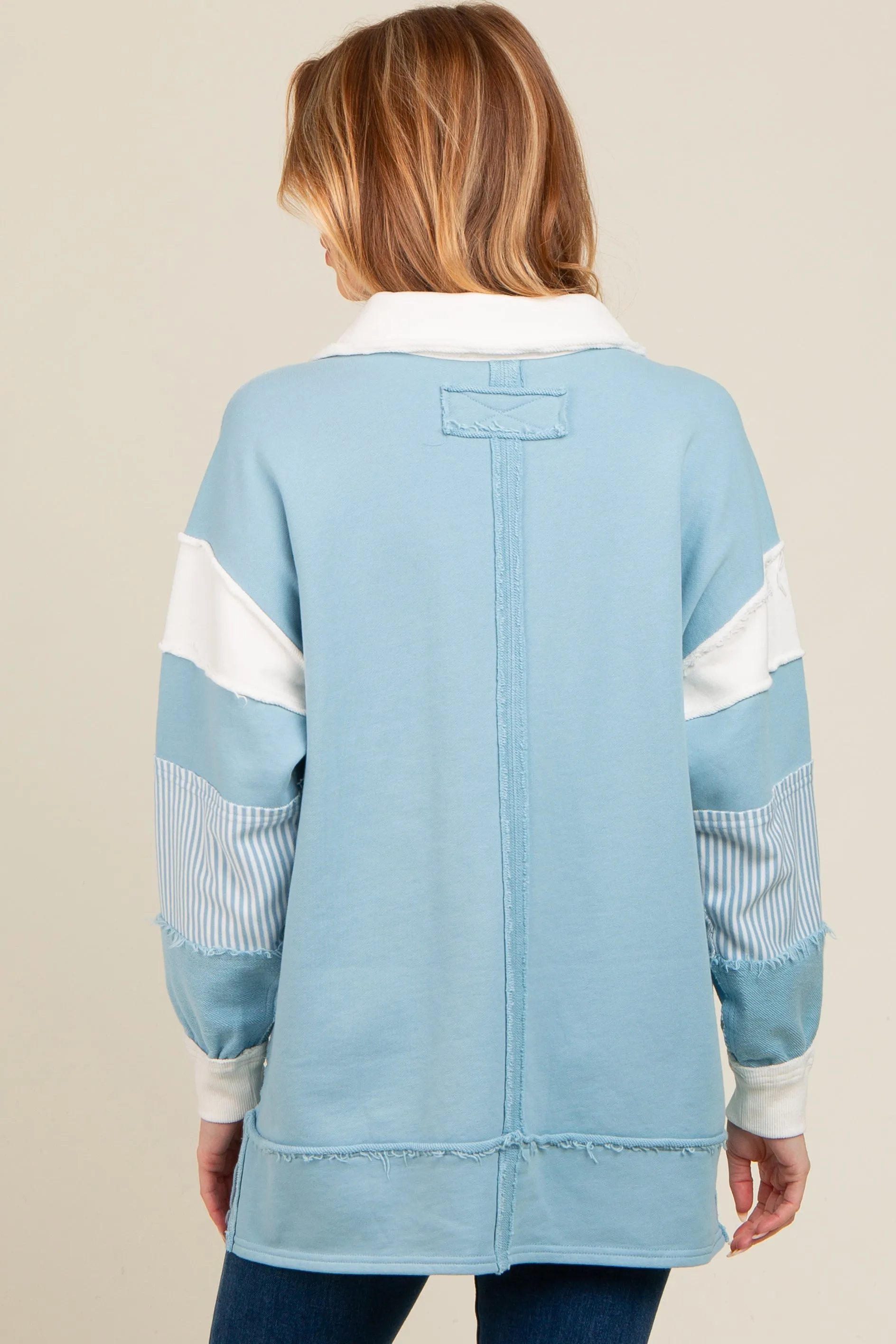 Blue Colorblock Stripe Maternity Polo Pullover Top sold by Pinkblush product image thumbnail 2