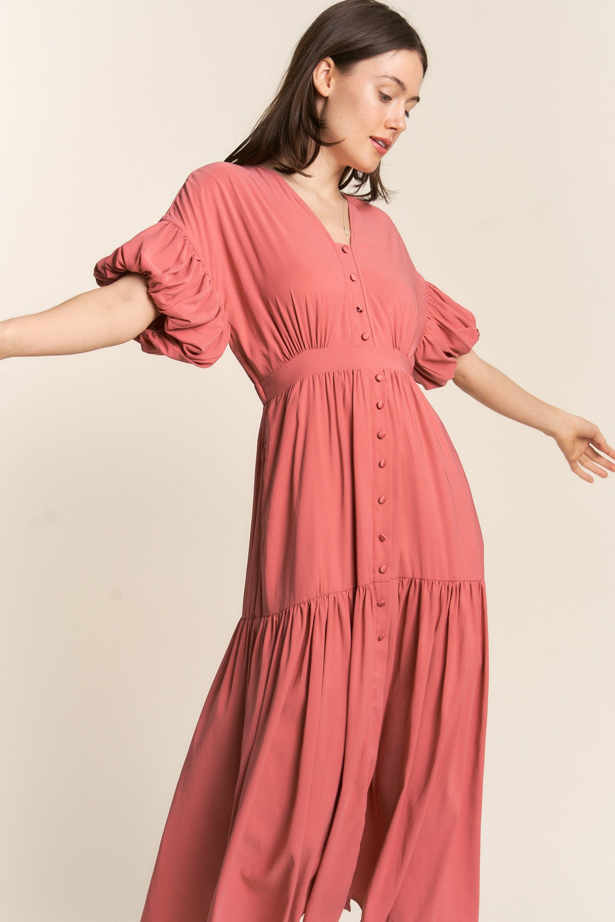 Mauve V Neck Button Down Midi Dress sold by Pinkblush product image thumbnail 5