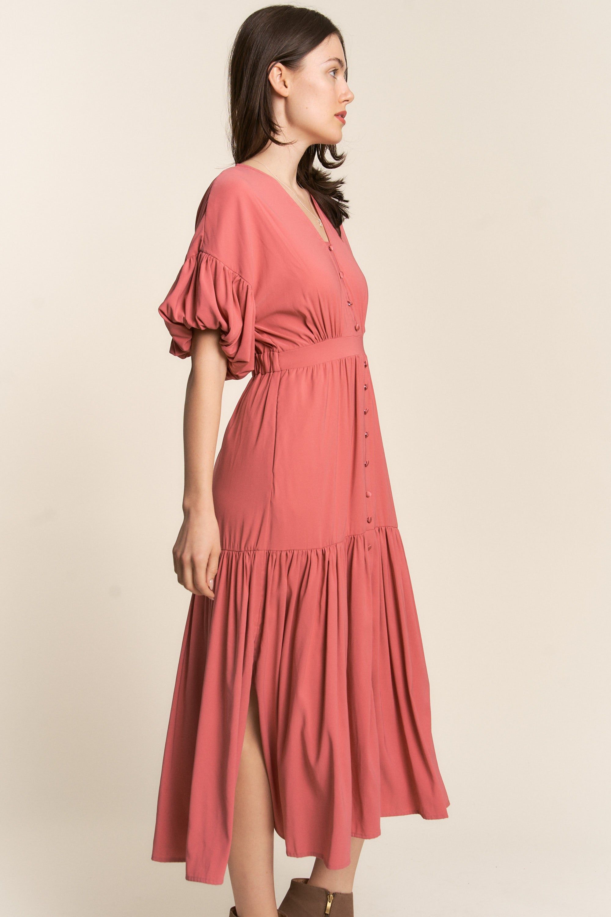 Mauve V Neck Button Down Midi Dress sold by Pinkblush product image thumbnail 2