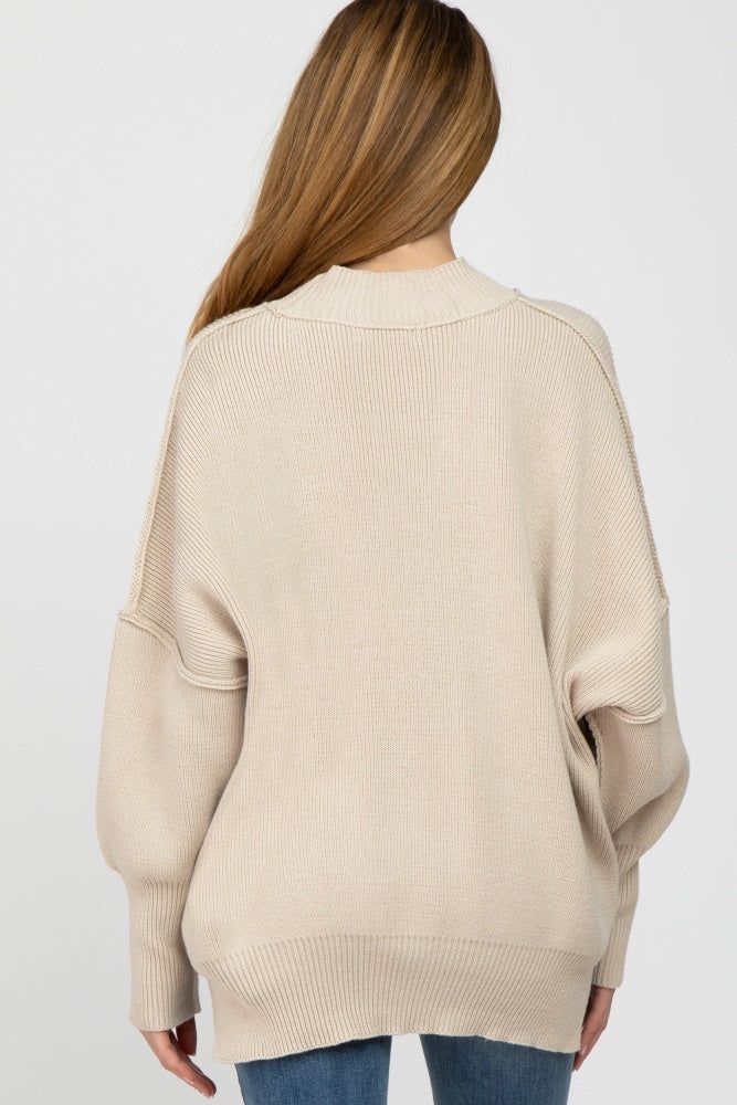 Beige Mock Neck Exposed Seam Maternity Sweater sold by Pinkblush product image thumbnail 4