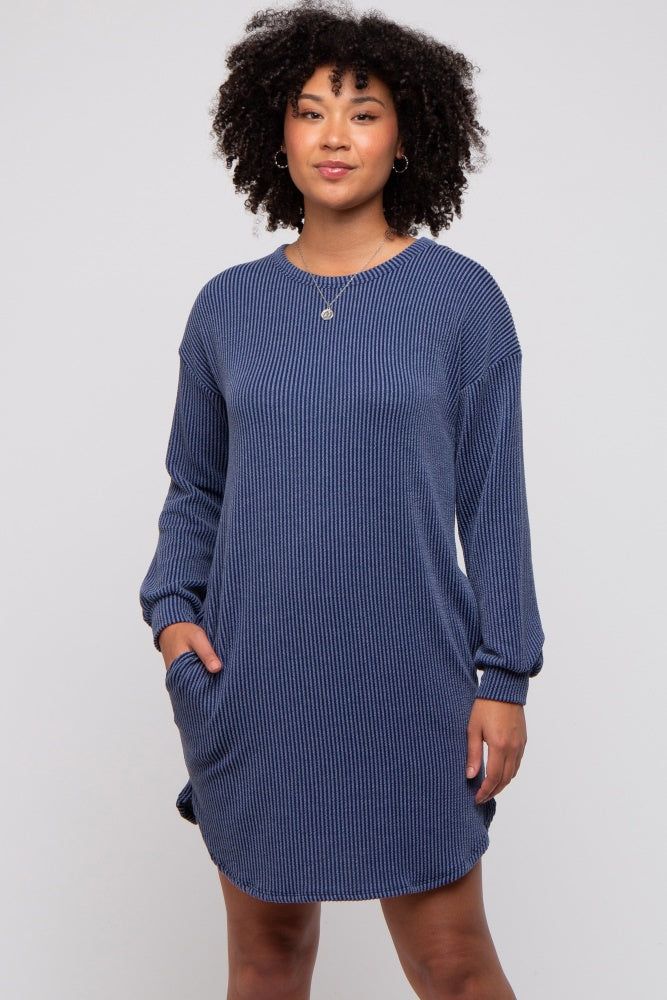 Navy Rib Knit Long Sleeve Dress sold by Pinkblush product image thumbnail 3