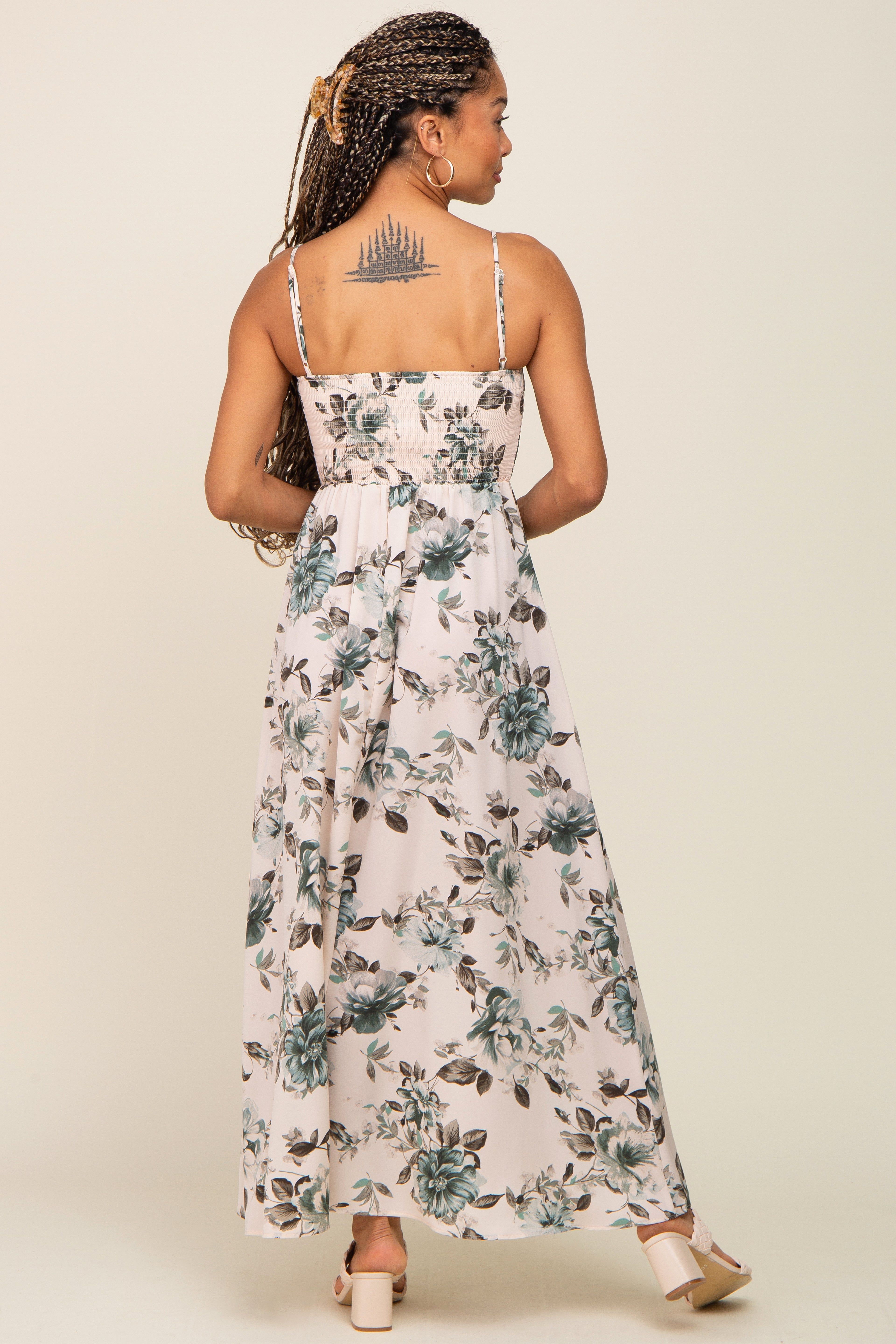 Teal Floral Smocked Square Neck Maxi Dress sold by Pinkblush product image thumbnail 3