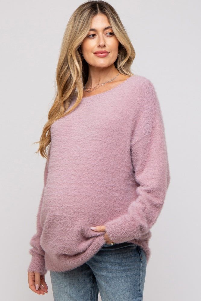 Lavender Fuzzy Knit Boat Neck Maternity Sweater sold by Pinkblush product image thumbnail 2