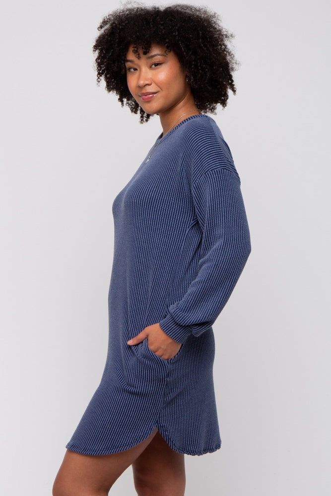 Navy Rib Knit Long Sleeve Dress sold by Pinkblush product image thumbnail 4