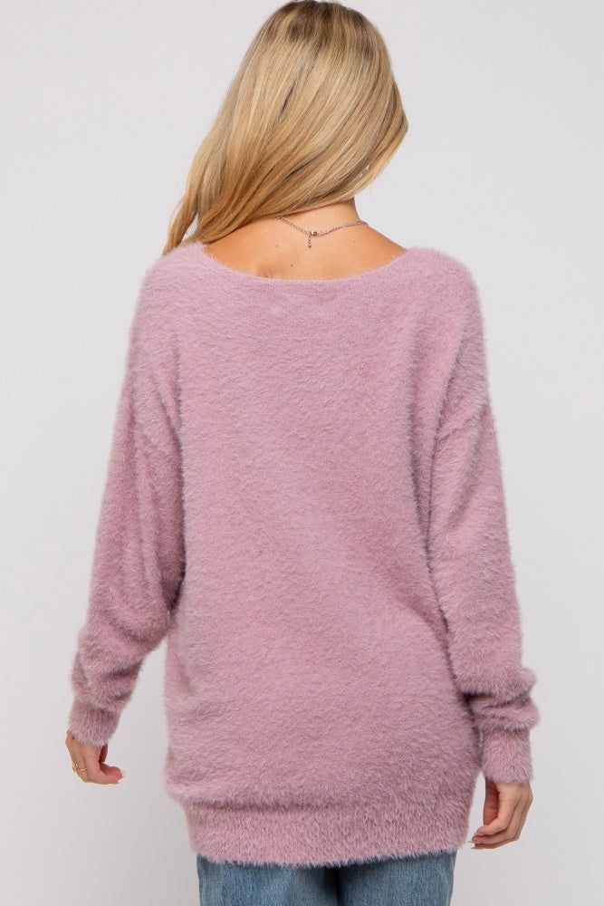 Lavender Fuzzy Knit Boat Neck Maternity Sweater sold by Pinkblush product image thumbnail 3
