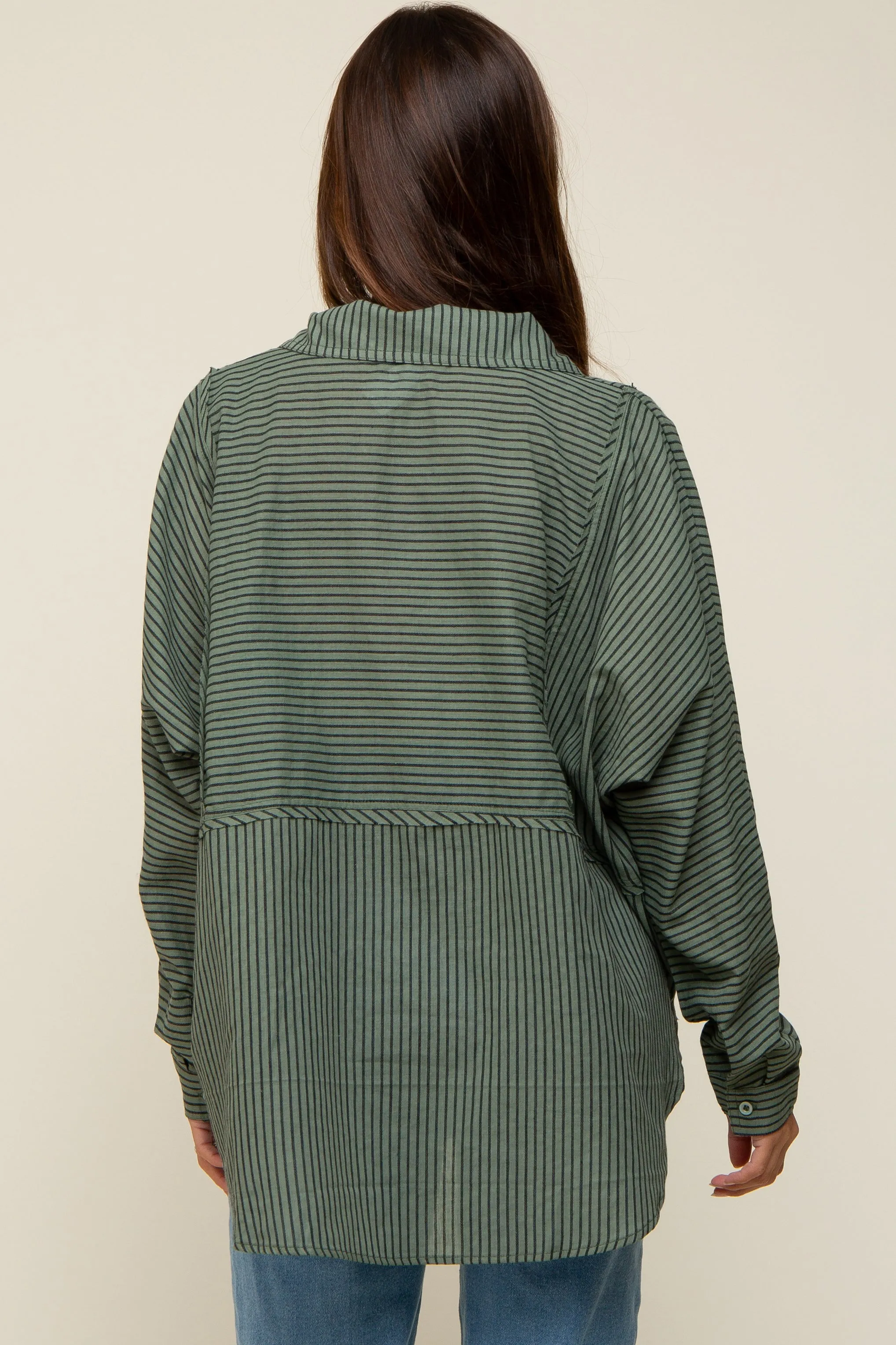 Olive Striped Button Front Collared Long Sleeve Maternity Top sold by Pinkblush product image thumbnail 4