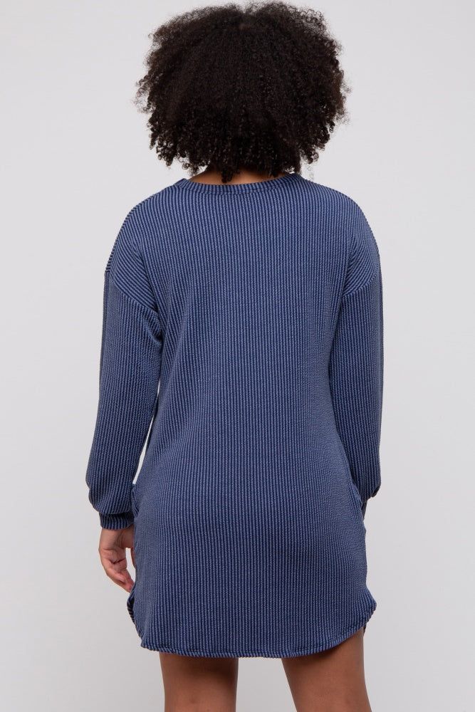 Navy Rib Knit Long Sleeve Dress sold by Pinkblush product image thumbnail 5