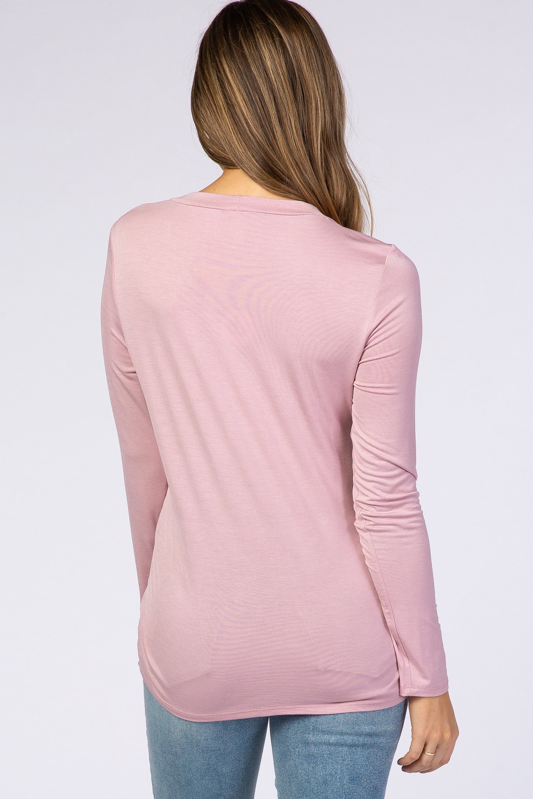 PinkBlush Pink Solid Layered Front Long Sleeve Maternity/Nursing Top sold by Pinkblush product image thumbnail 3