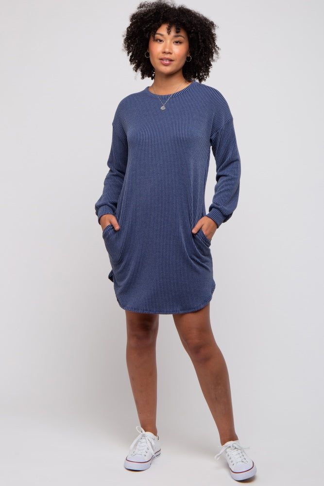 Navy Rib Knit Long Sleeve Dress sold by Pinkblush product image thumbnail 2
