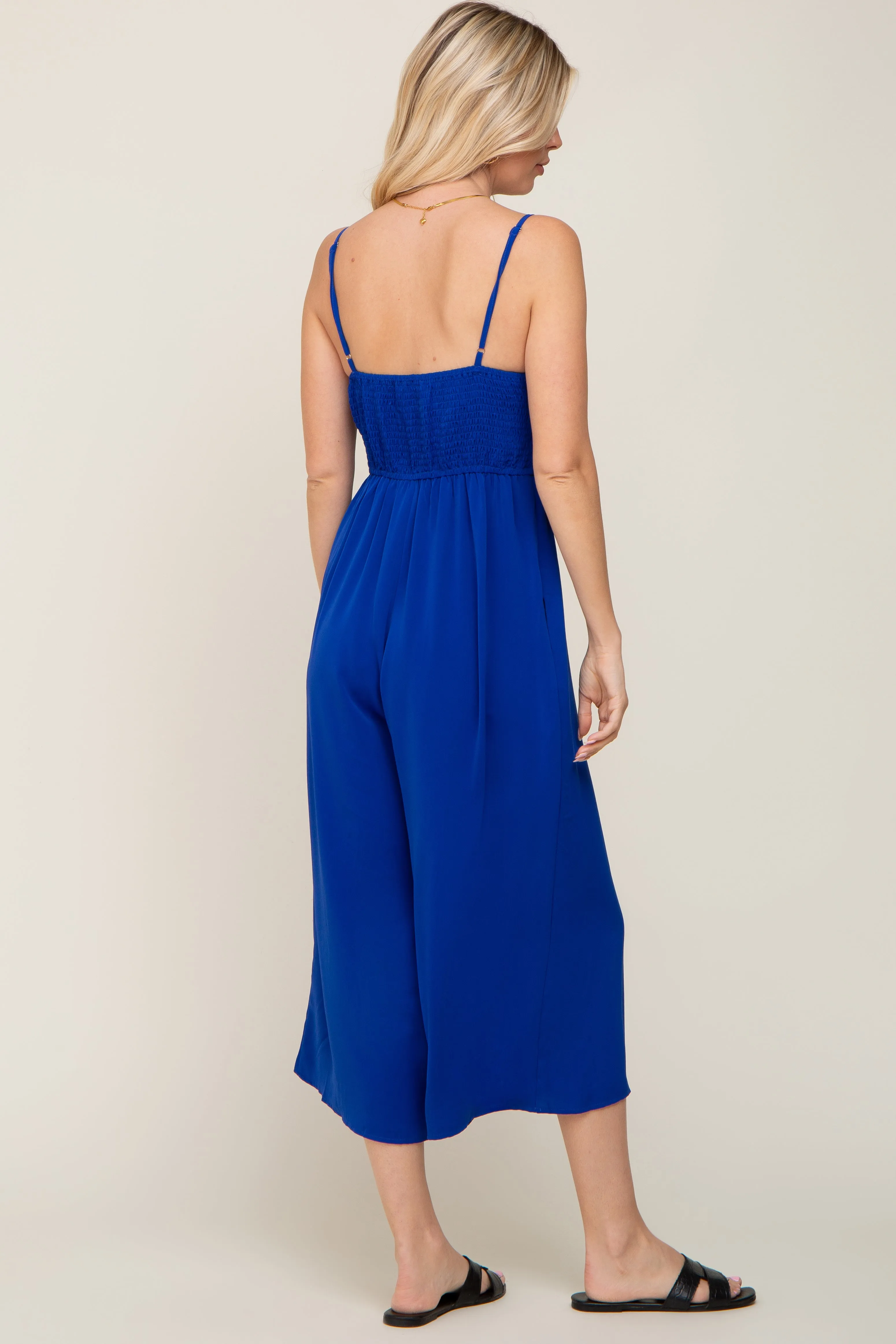 Royal Blue Sleeveless Ruched Drawstring Jumpsuit sold by Pinkblush product image thumbnail 3