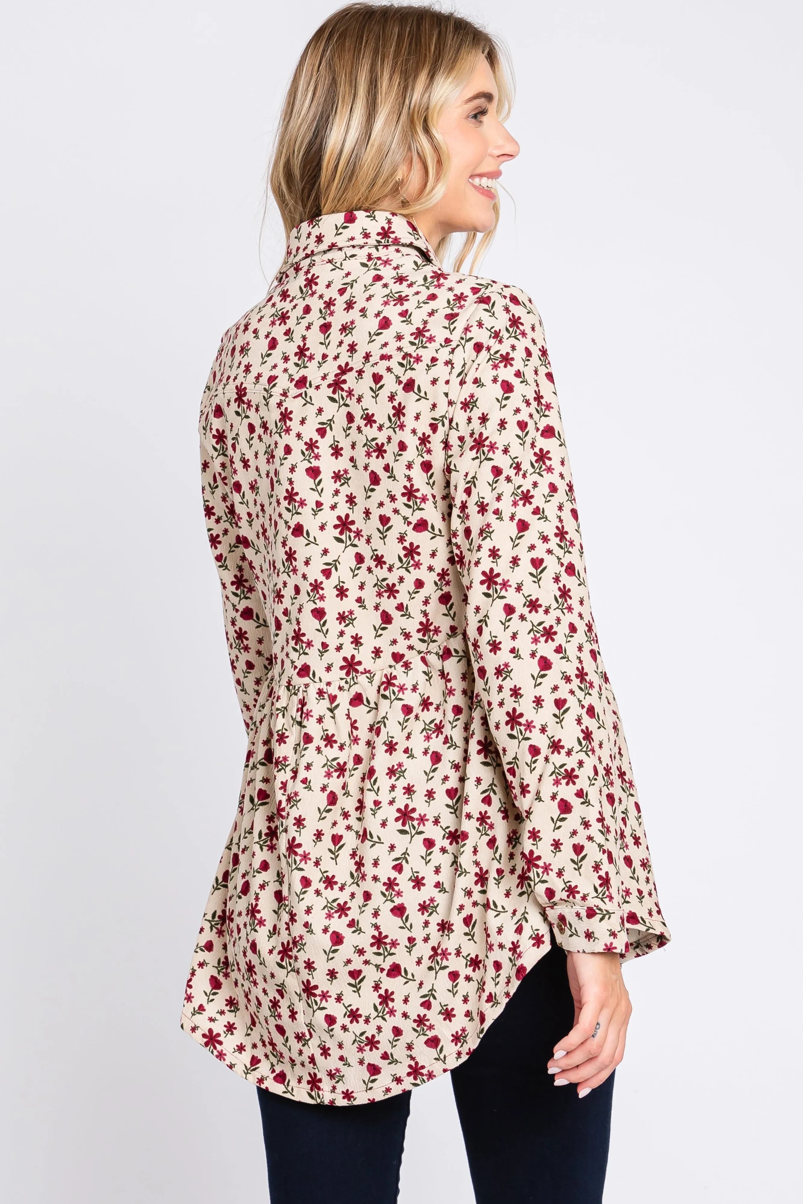 Cream Floral Corduroy Button Up Top sold by Pinkblush product image thumbnail 4