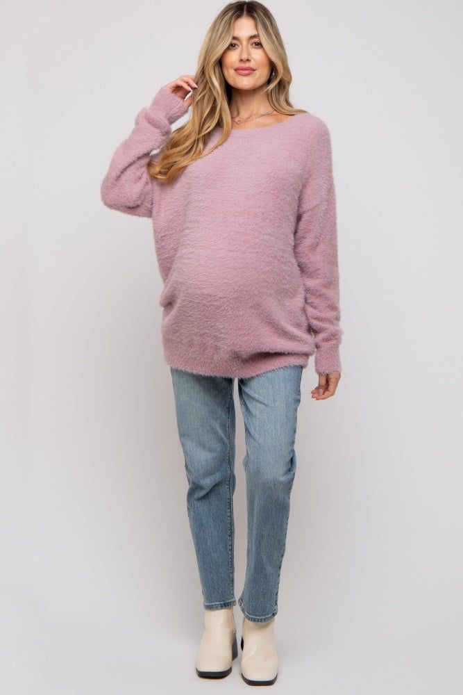 Lavender Fuzzy Knit Boat Neck Maternity Sweater sold by Pinkblush