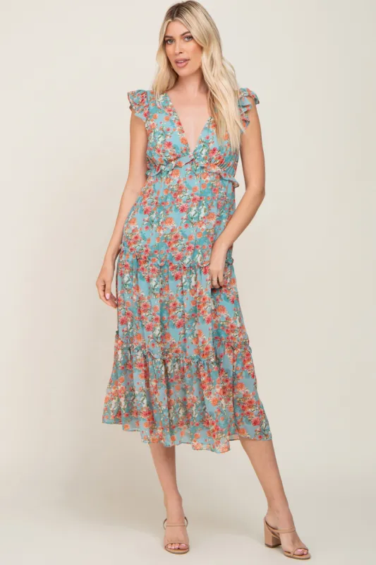Jade Floral Ruffle Tiered Midi Dress sold by Pinkblush