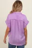 Purple Satin Button Front Collared Short Sleeve Maternity Top sold by Pinkblush