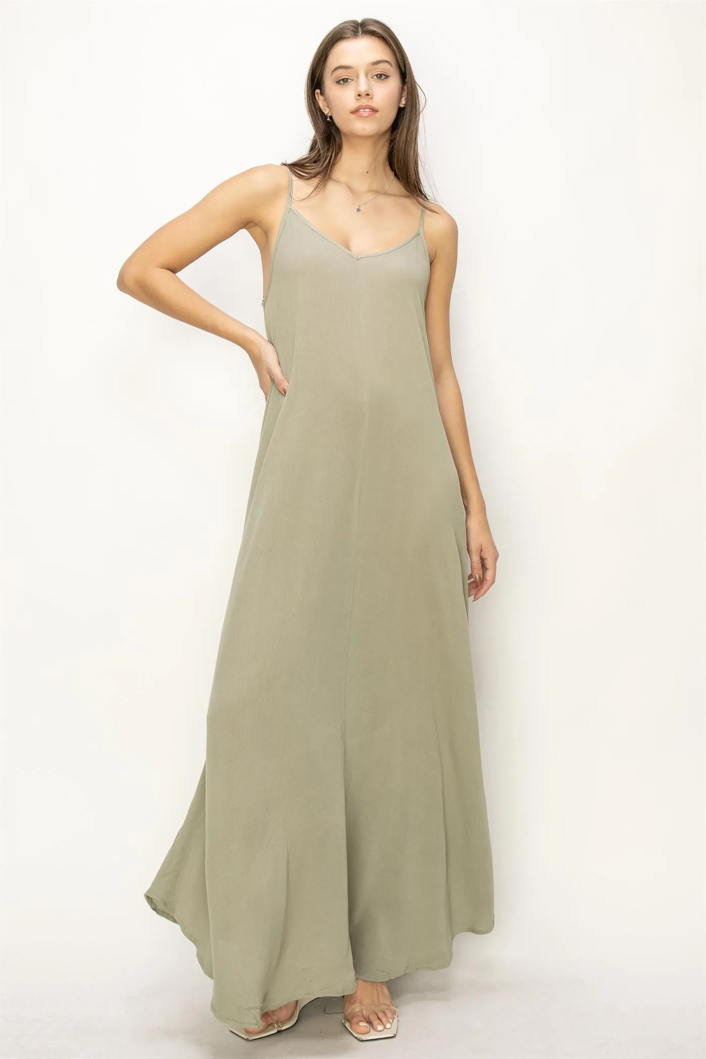 Light Olive Lightweight Sleeveless V-Neck Maternity Maxi Dress sold by Pinkblush product image thumbnail 4