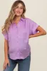 Purple Satin Button Front Collared Short Sleeve Maternity Top sold by Pinkblush