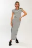 White Black Striped Side Slit Fitted Maternity Maxi Dress sold by Pinkblush