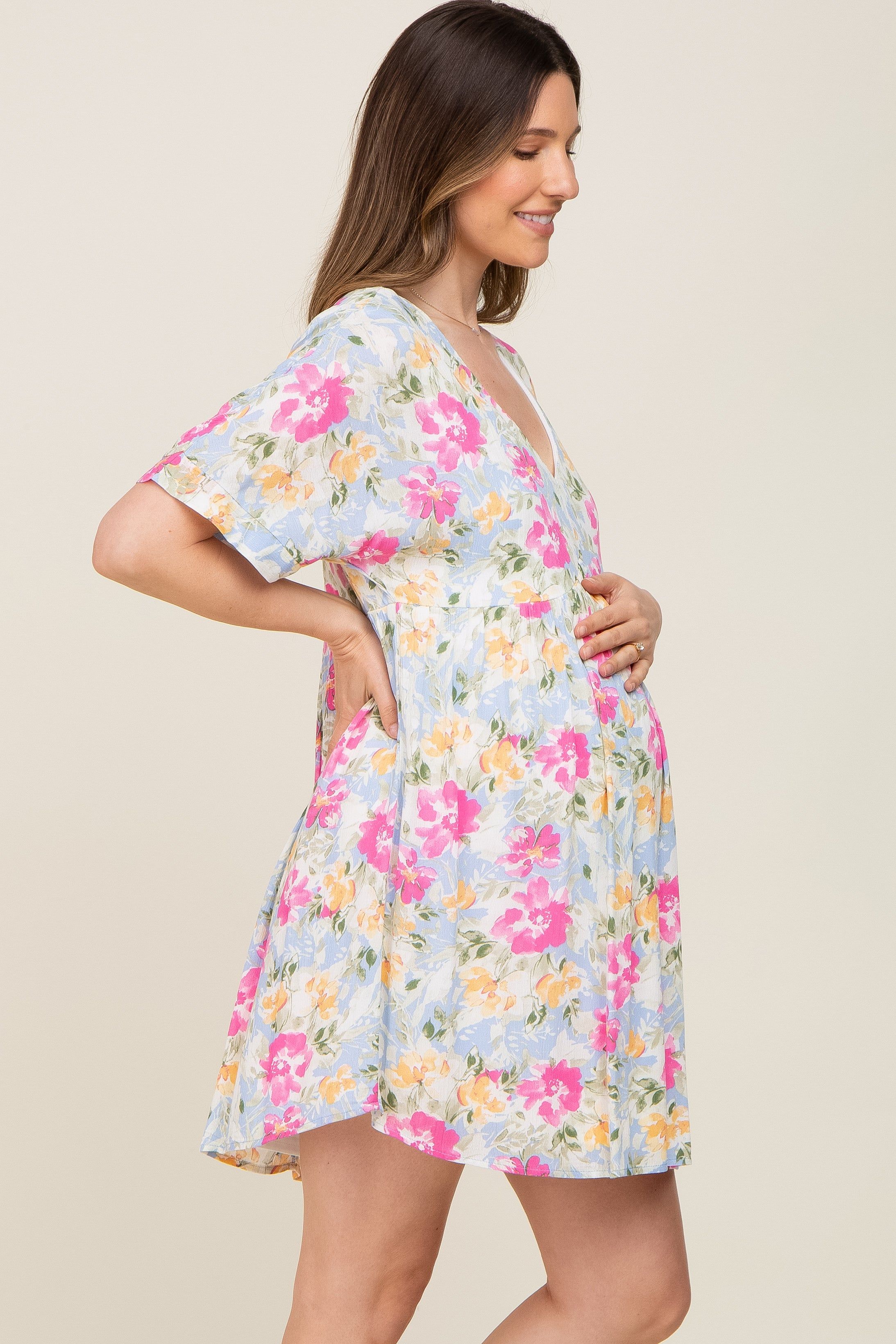 Blue Floral Babydoll Maternity Dress sold by Pinkblush product image thumbnail 2