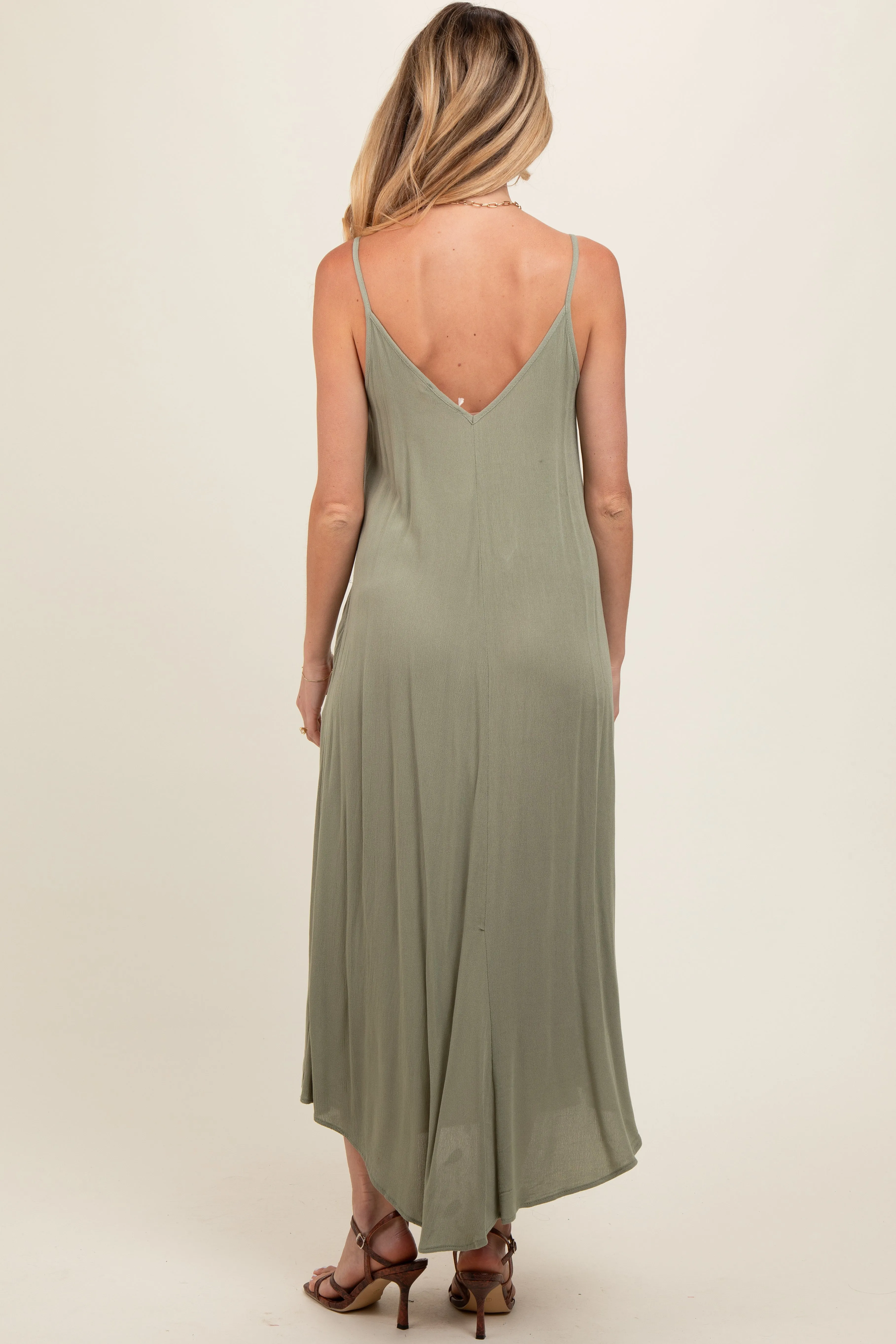 Light Olive Lightweight Sleeveless V-Neck Maternity Maxi Dress sold by Pinkblush product image thumbnail 3