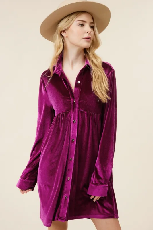 Magenta Velvet Button Down Dress sold by Pinkblush