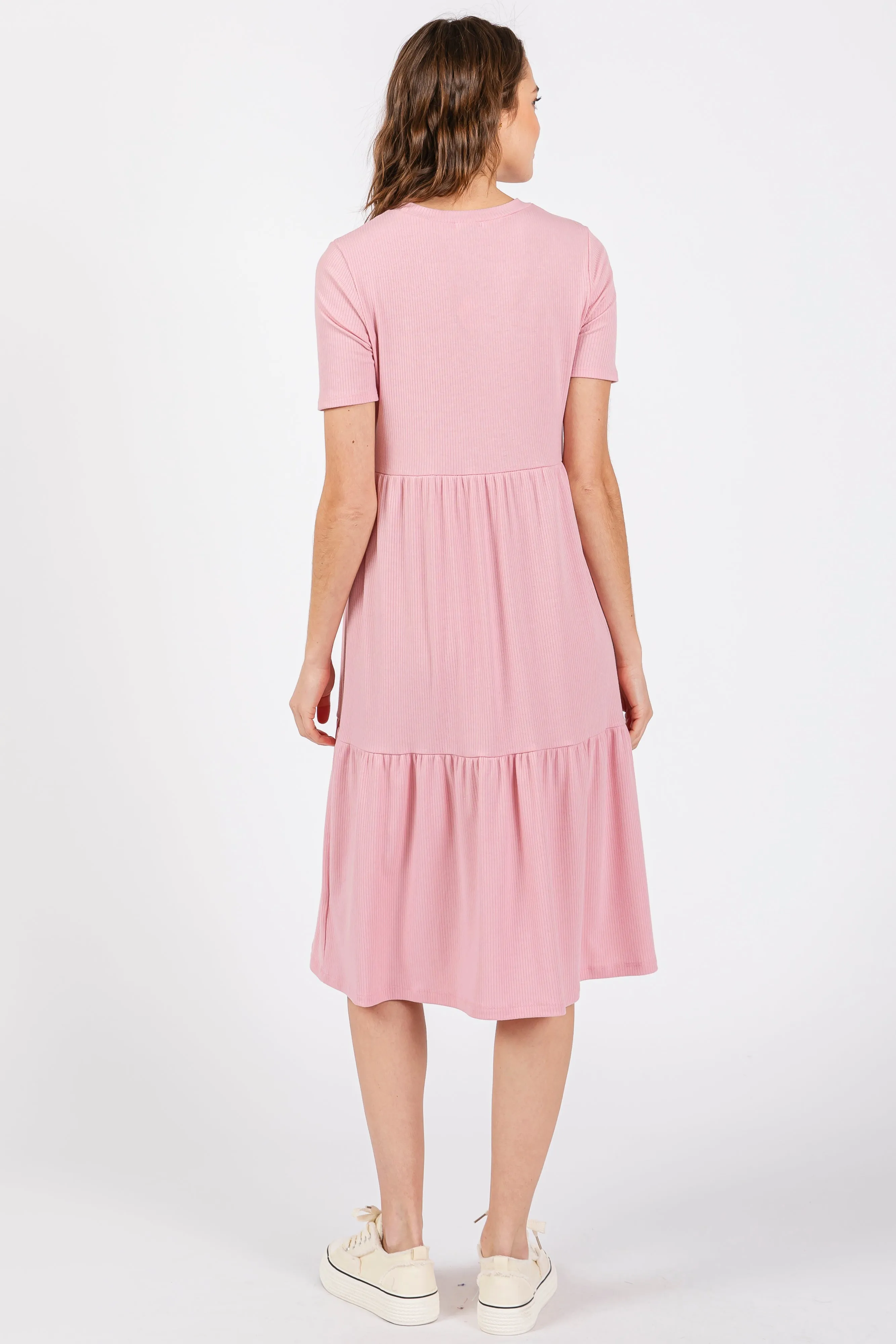 Pink Ribbed Tiered Midi Dress sold by Pinkblush product image thumbnail 3