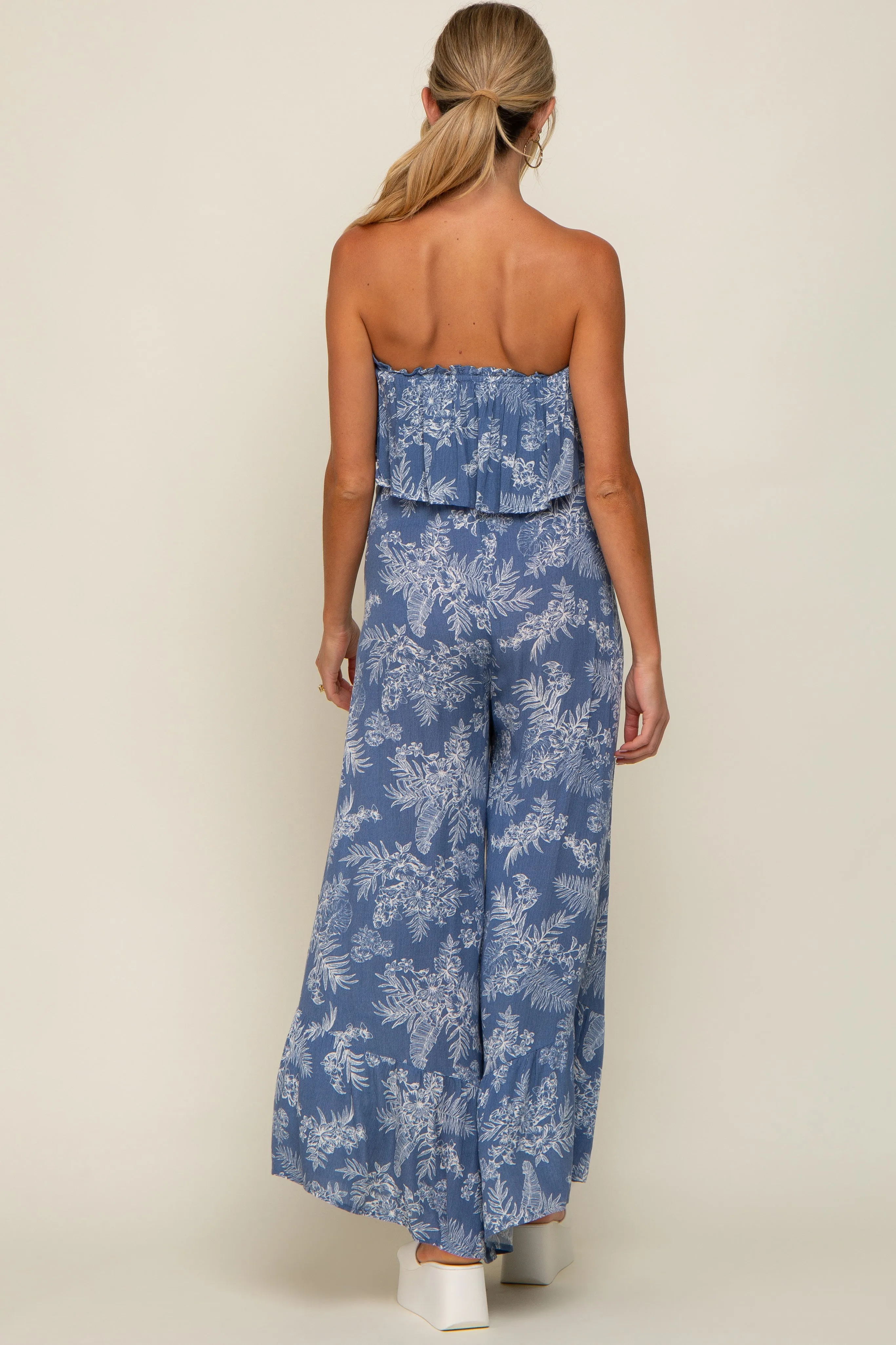 Blue Floral Ruffle Overlay Maternity Jumpsuit sold by Pinkblush product image thumbnail 3